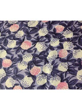 1/2 yard x 34" Floral Cotton Fabric Pink White Flowers on Purple Background